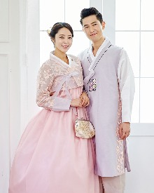 [한복대여]  웨딩한복 핑크레이스 커플한복